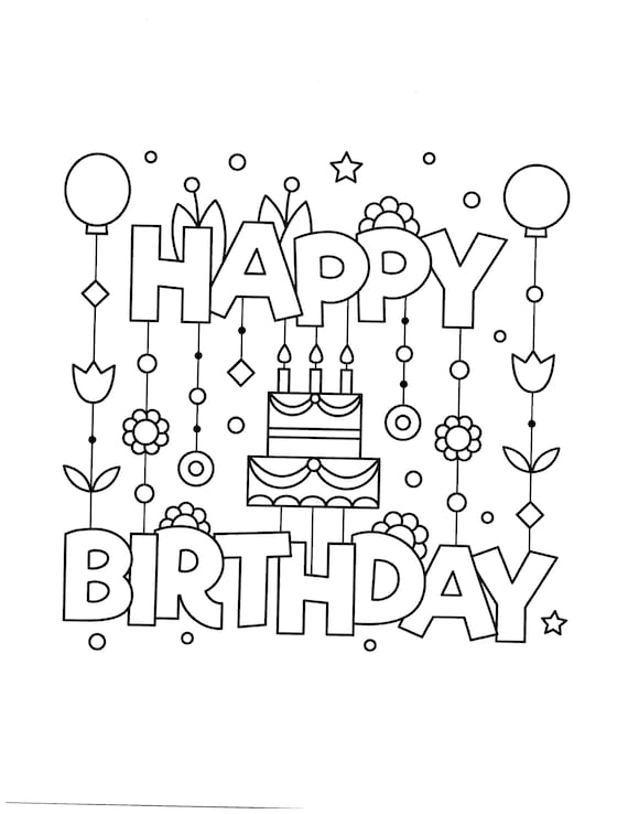 Cute birthday coloring pages instant pdf download instant download