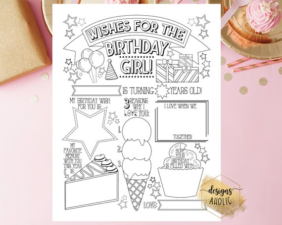 Printable birthday wishes coloring page fill in birthday wishes for birthday boy girl birthday mad libs birthday card template