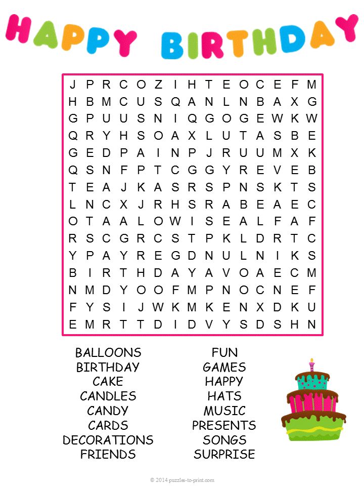 Free printable birthday word search word puzzles for kids happy birthday words birthday words