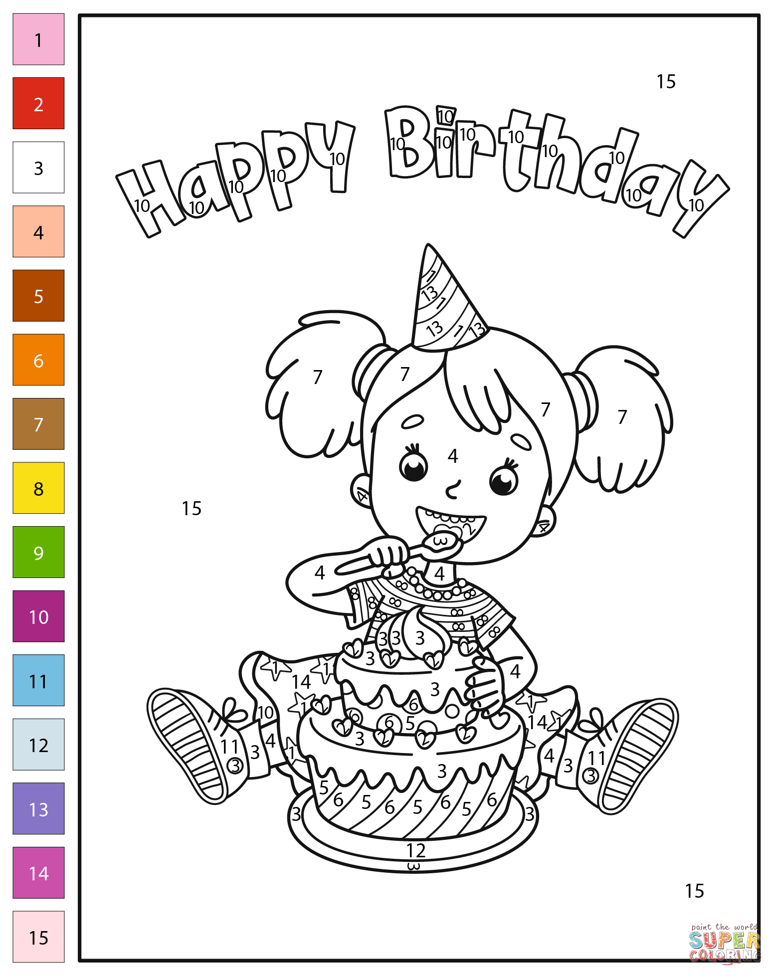 Happy birthday color by number free printable coloring pages