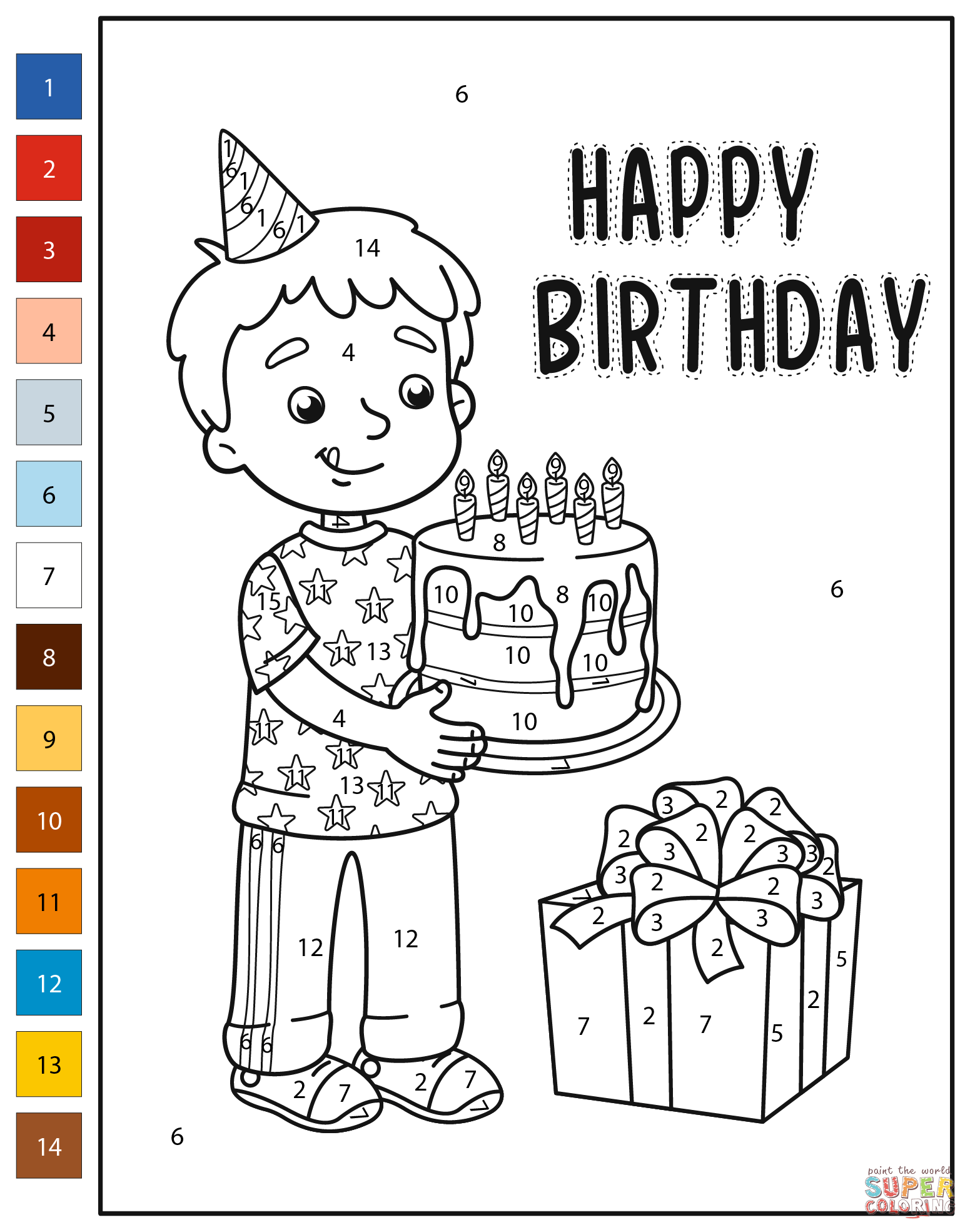 Happy birthday color by number free printable coloring pages