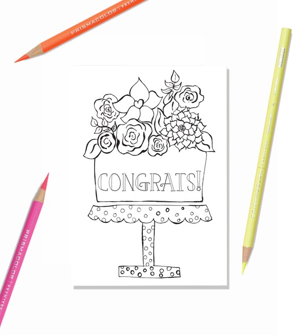 Printable greeting card happy birthday flower cake kids coloring page line art ready to print birthday card happy birthday