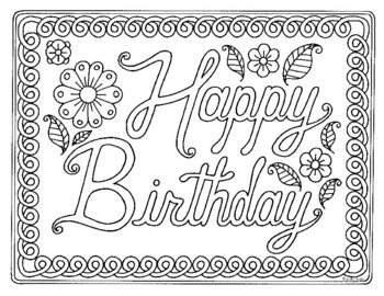 Happy birthday zentangle coloring page by pamela kennedy tpt