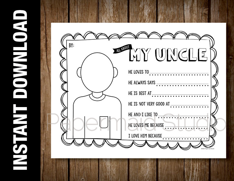Printable uncle portrait coloring sheet and questionnaire gift card all about my uncle birthday gift for uncle christmas diy