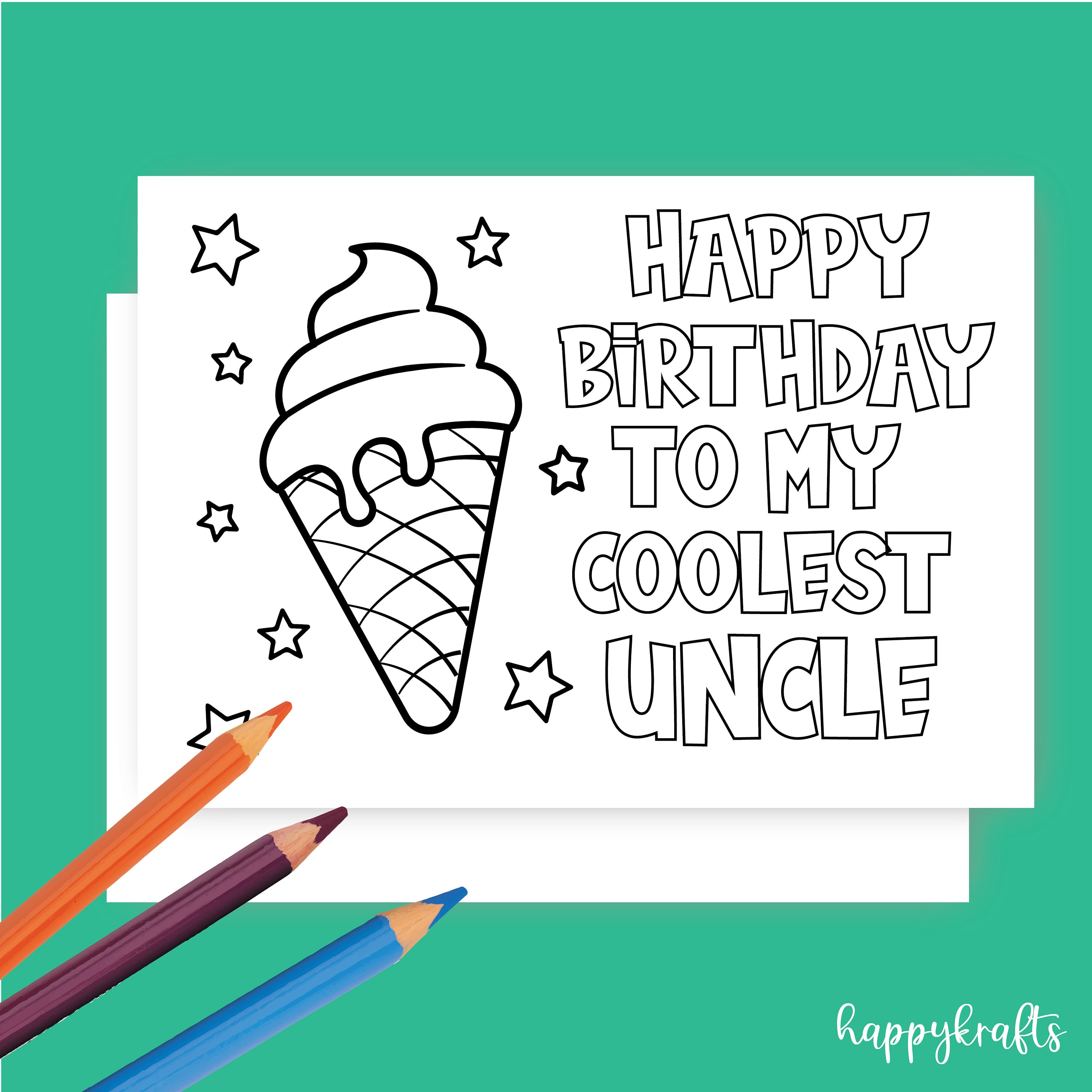 Instant download coloring greeting card happy birthday card for uncle coloring greeting card coloring coolest uncle uncle instant download