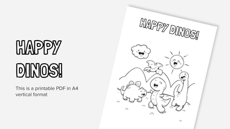 Happy dinos printable coloring worksheet