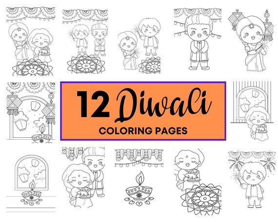 Diwali coloring sheets instant download happy diwali