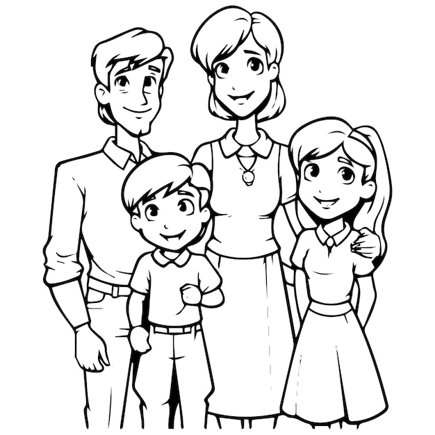 Premium vector a happy family line art coloring page vector illustration