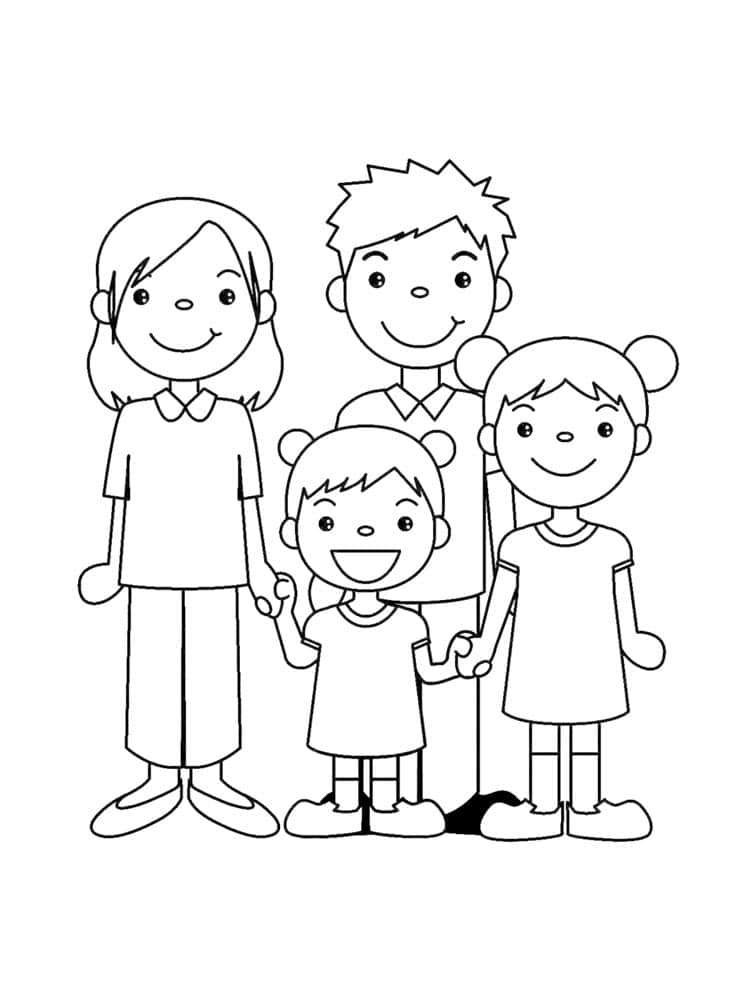 Family drawing with parents and children coloring page