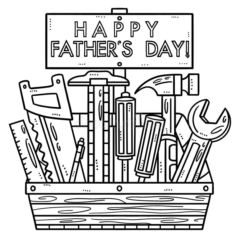 Happy fathers day toolbox isolated coloring page stock vector