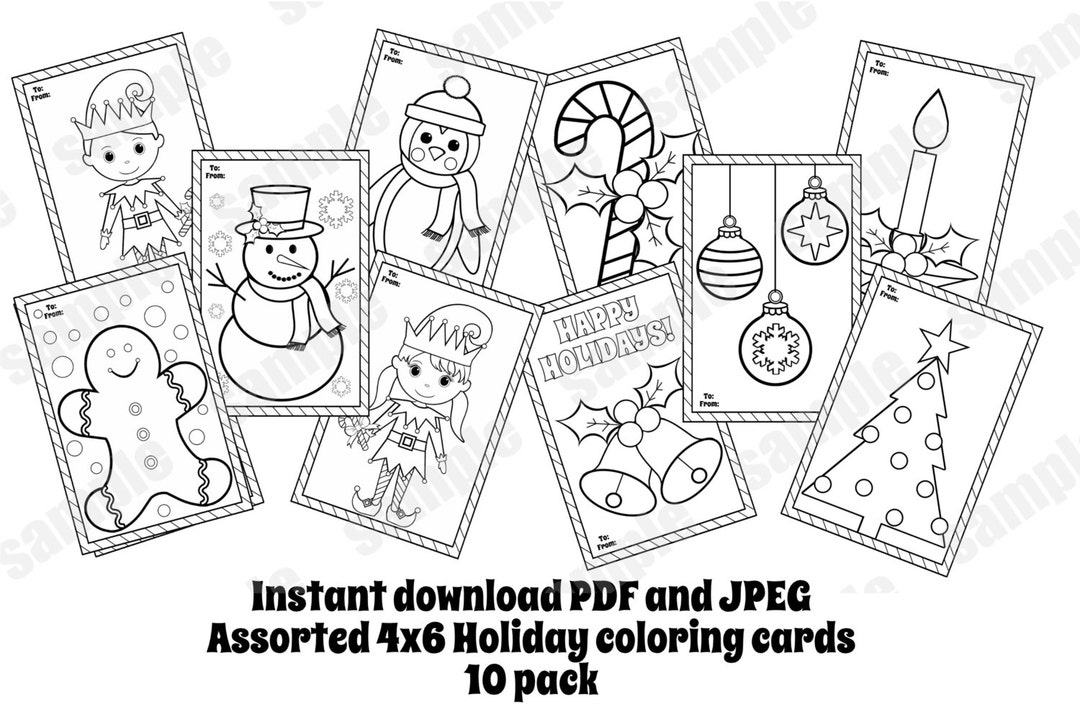 Christmas card set assorted pack coloring cards coloring pages x instand download pdf and jpeg included
