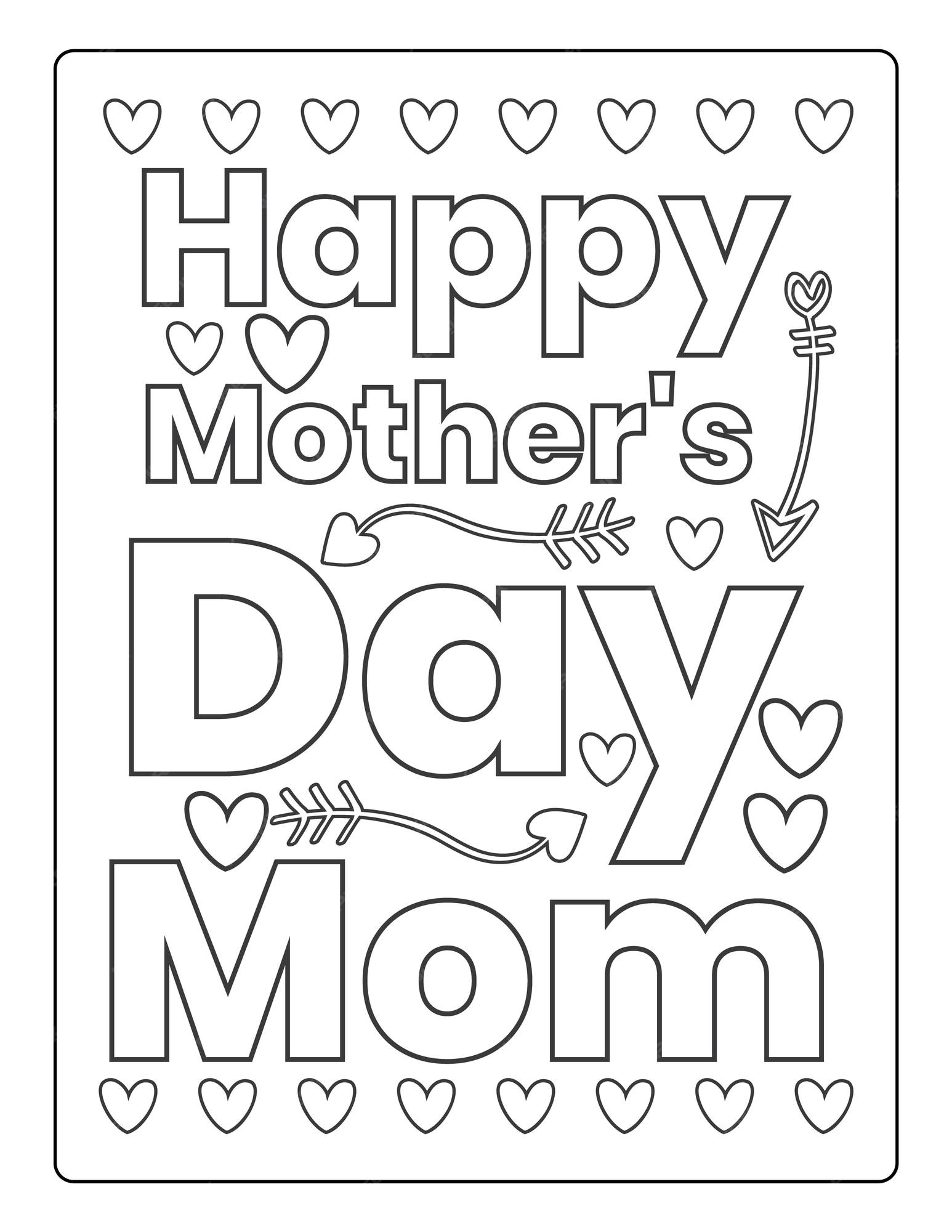 Premium vector mothers day coloring pages for children with cute mom son holiday black and white activity worksheet