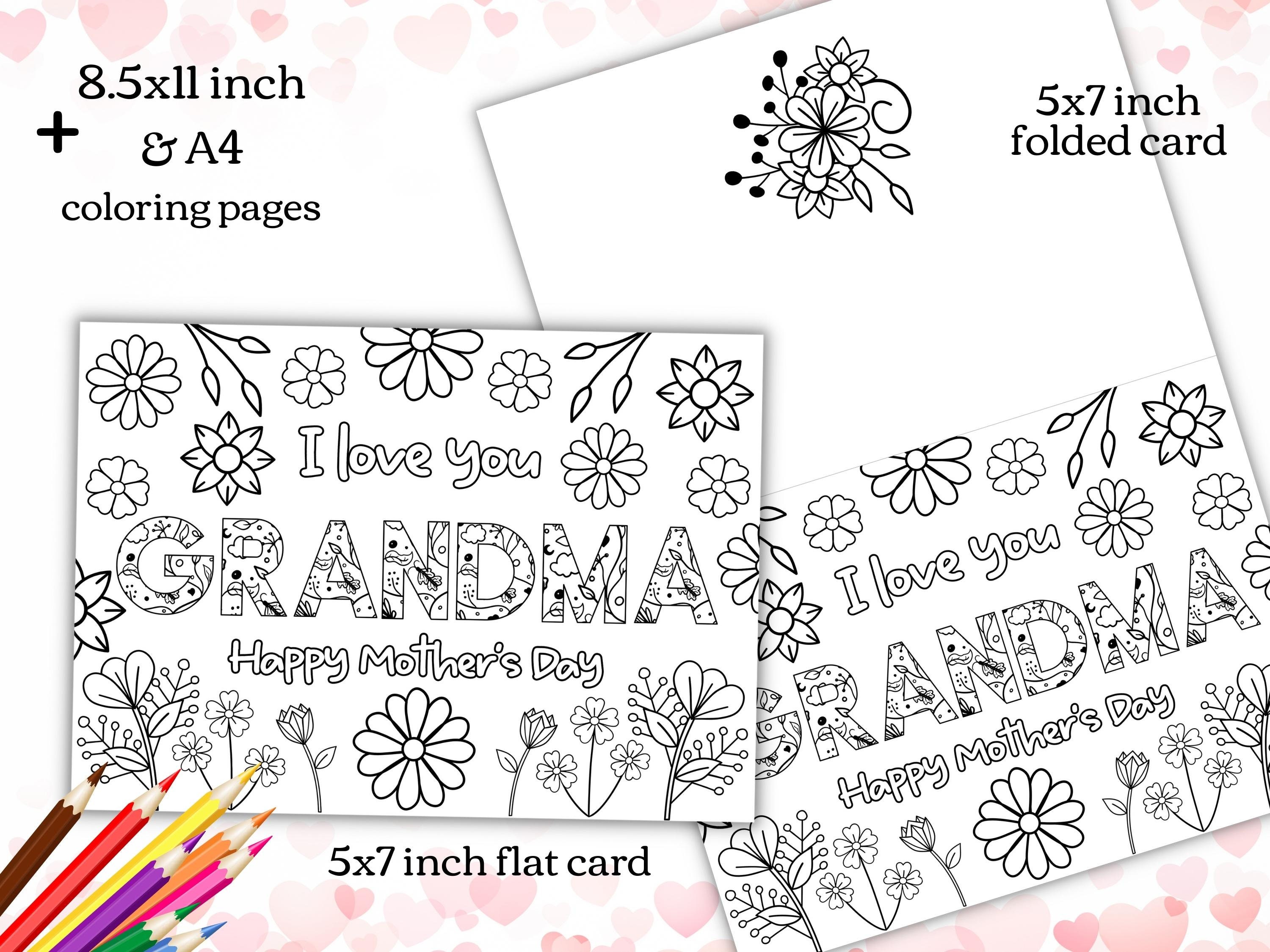 Grandma printable mothers day coloring card for kids mothers day diy gift craft classroom for grandmother childrens mothers day diy card
