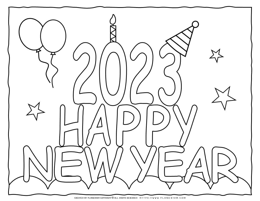 Happy new year coloring page