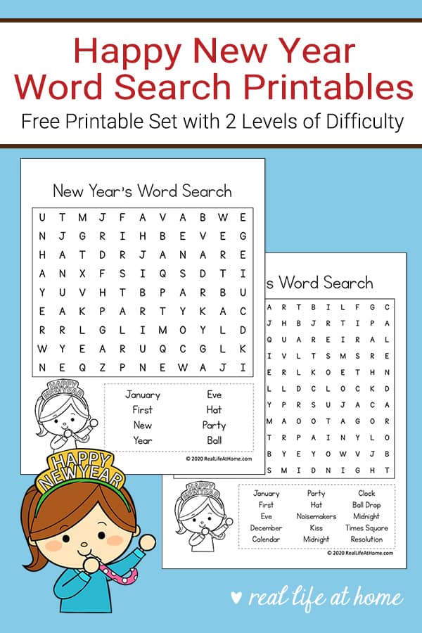 Free printable new years word search printable puzzle for kids