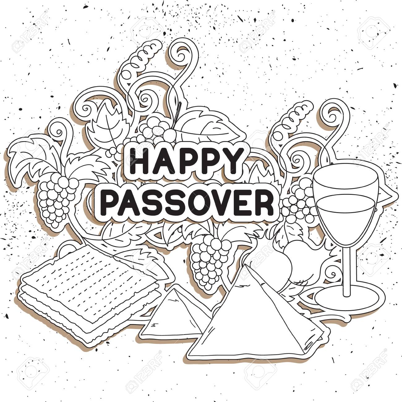 Happy passover greeting card coloring page hand drawn elements on white background isolated on white vector illustration royalty free svg cliparts vectors and stock illustration image
