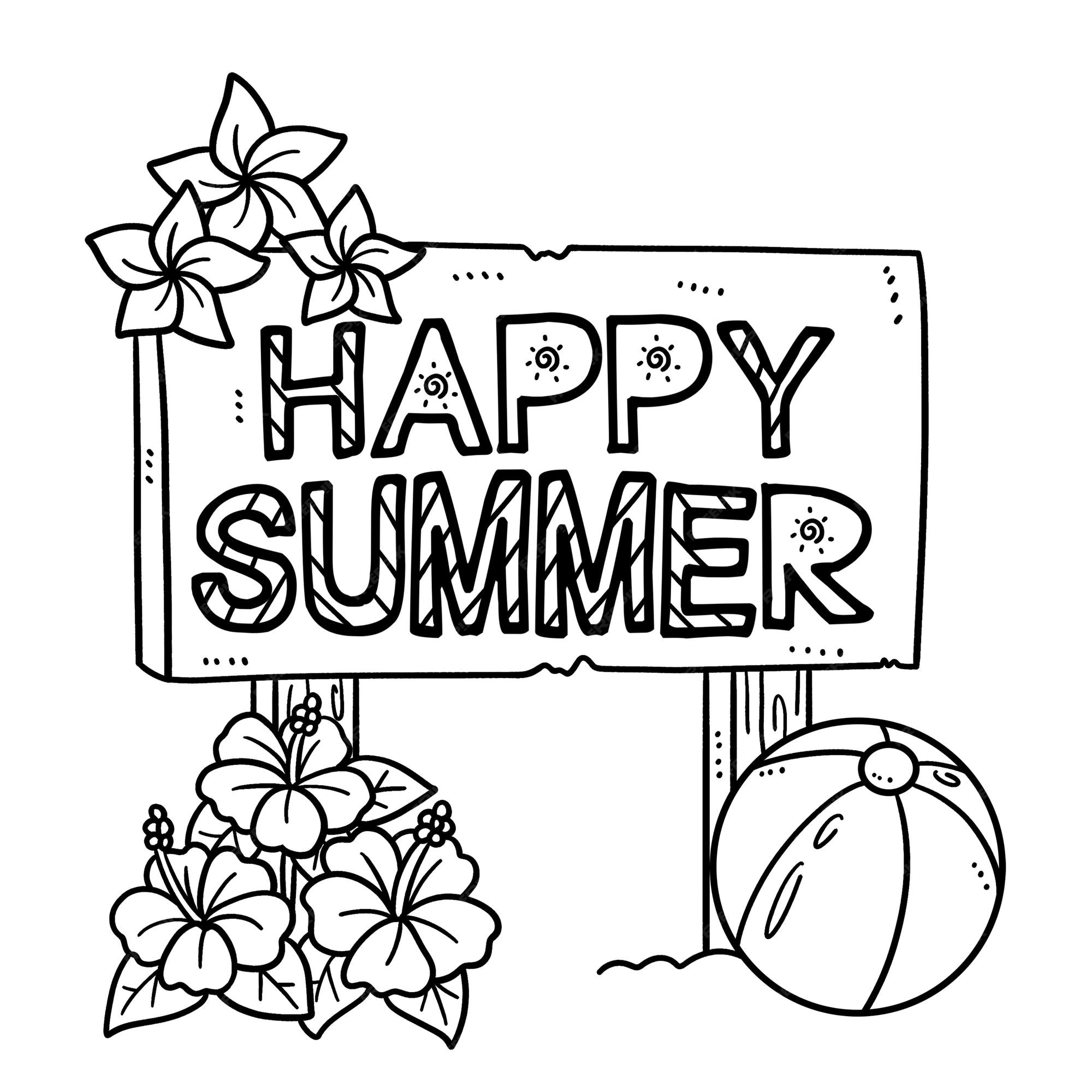 Premium vector happy summer isolated coloring page for kids