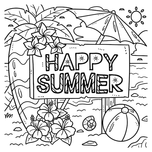 Premium vector happy summer coloring page for kids