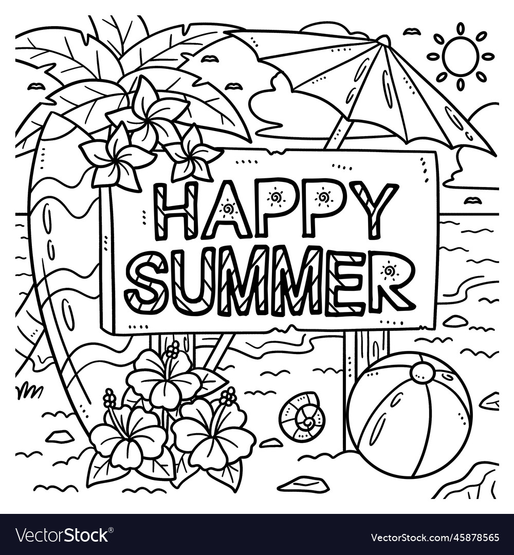 Happy summer coloring page for kids royalty free vector
