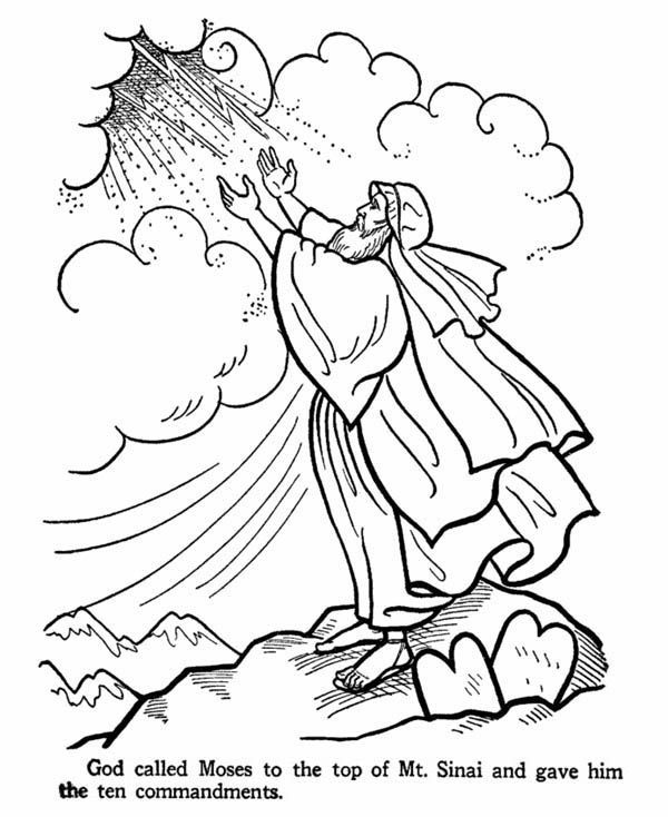 Moses on the top of mount sinai receive the ten mandments coloring page color luna coloring pages printable coloring pages disney coloring pages