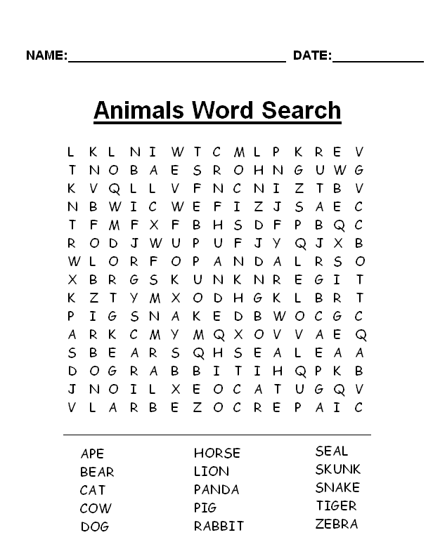 Printable word search puzzles