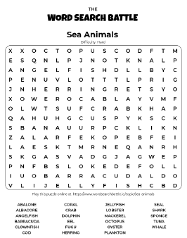 Printable sea animals word search