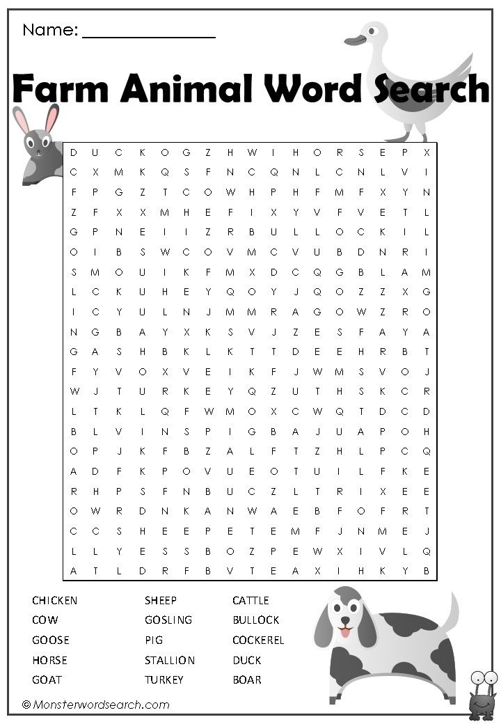 Cool farm animal word search word puzzles for kids farm animals activities farm activities