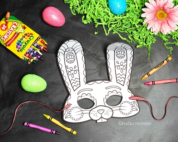 Easter bunny printable coloring mask kids cute color activity mask rabbit mask fun coloring page craft diy print at home instant download instant download