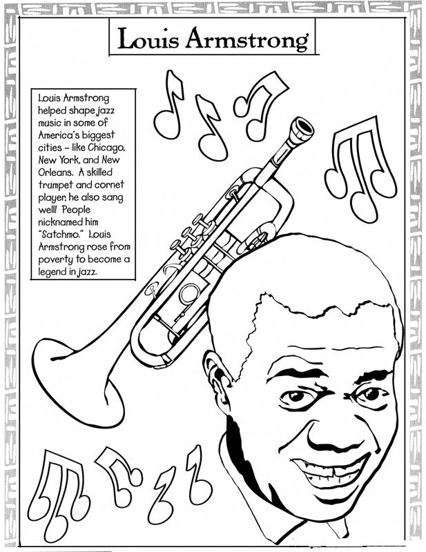 Black month coloring sheets louis armstrong black history month activities black history activities black history month crafts
