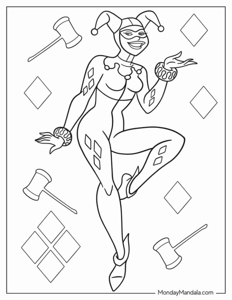 Harley quinn coloring pages free pdf printables