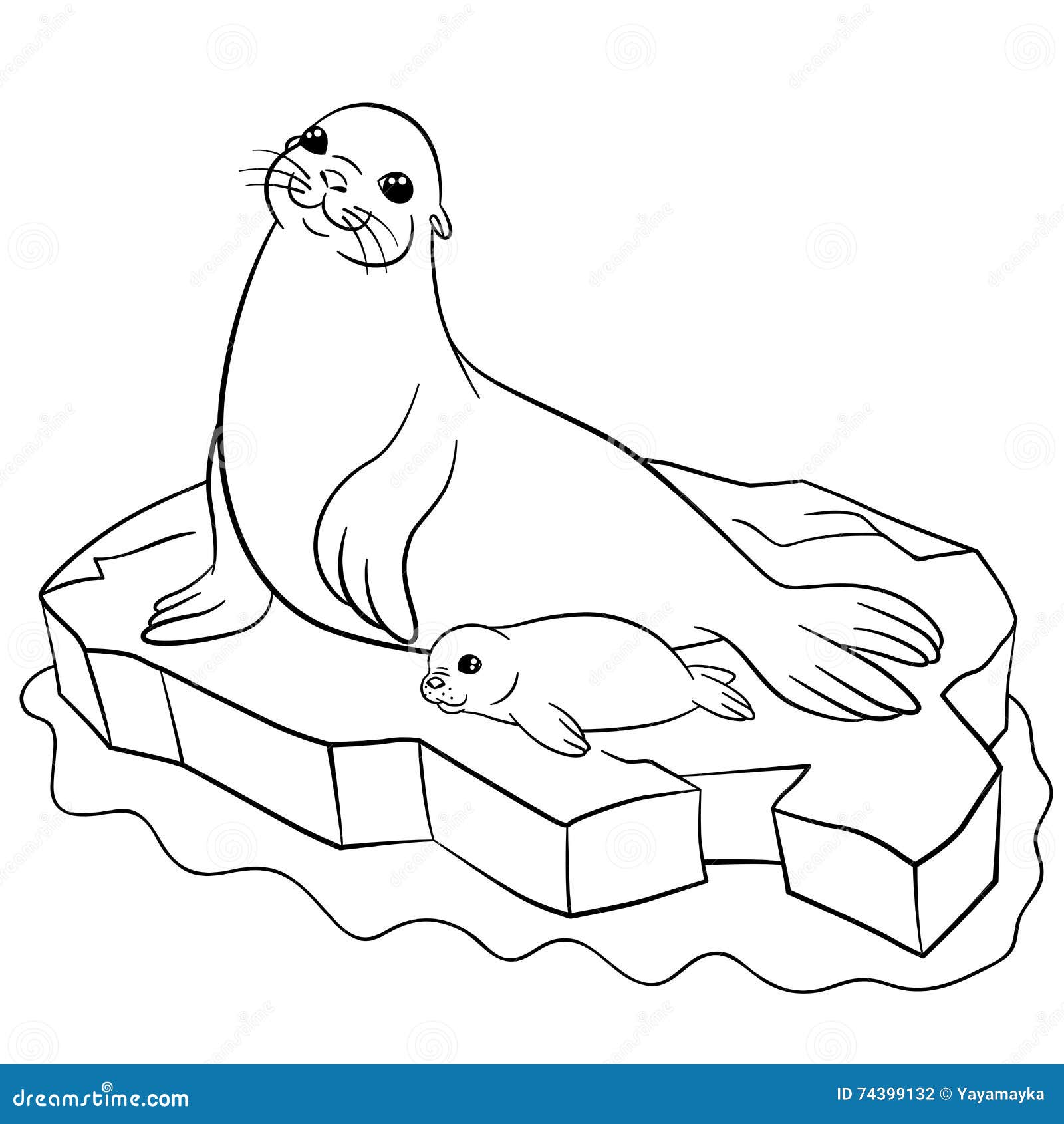 Coloring pages mother seal with her little cute baby stock vector
