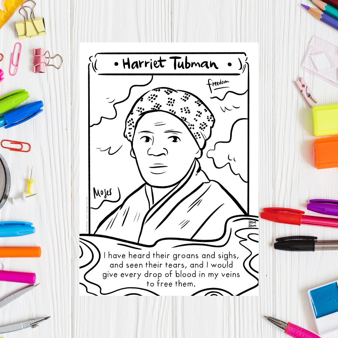 Black history month harriet tubman printable coloring page black women in history colouring page abolitionist activist print coloring sheet