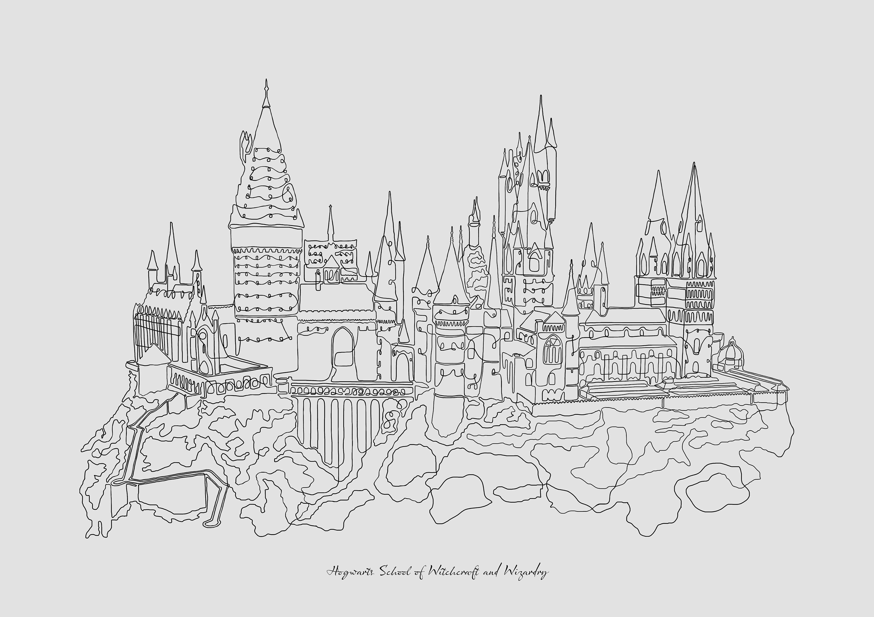 Harry potter hogwarts digital line drawing print a