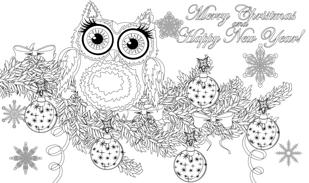 Cute christmas owl colouring page
