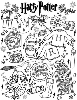 Christmas winter harry potter coloring sheet by artwithmissko tpt