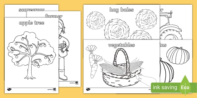 Harvest picture and word louring sheets