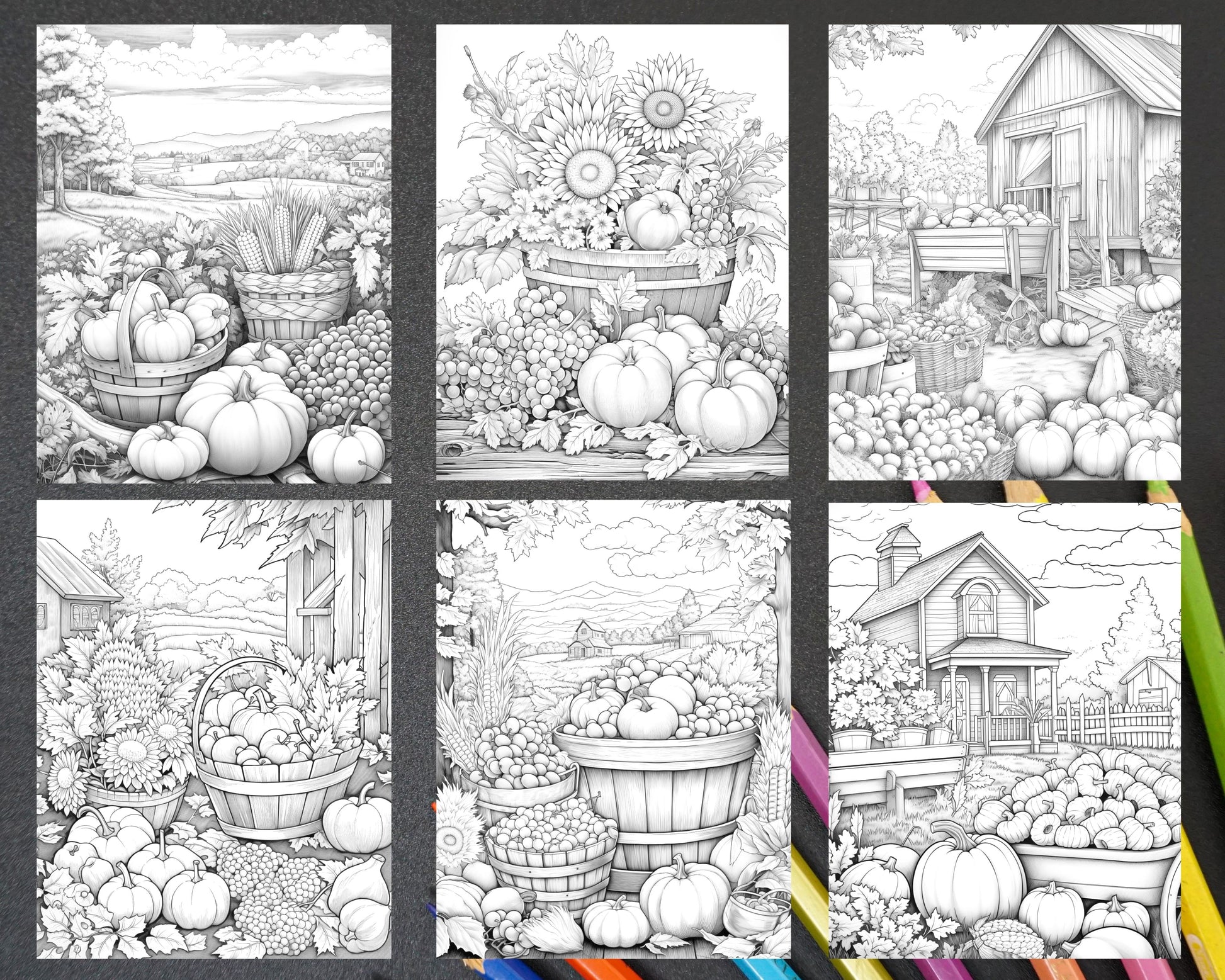 Autumn harvest grayscale coloring pages printable for adults relaxing â coloring