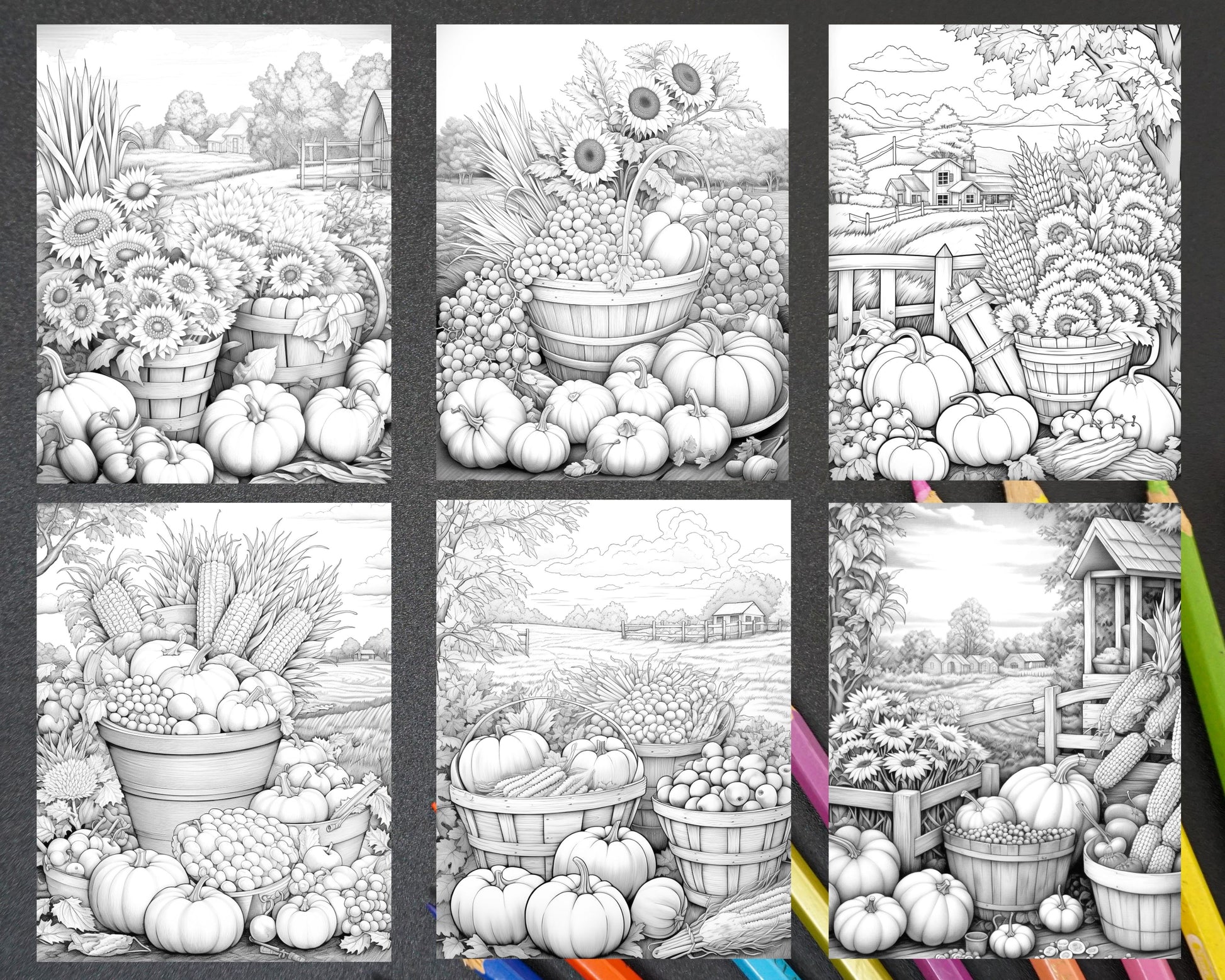 Autumn harvest grayscale coloring pages printable for adults relaxing â coloring