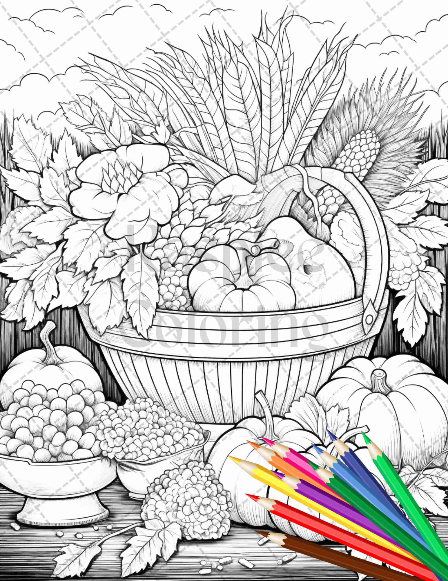 Autumn harvest grayscale coloring pages printable for adults relaxing â coloring