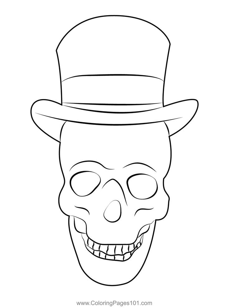 Creepy skull waring hat coloring page halloween coloring pages coloring pages printable coloring pages