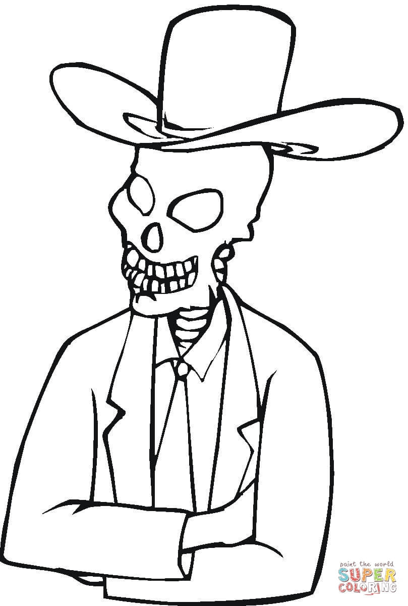 Skeleton in hat coloring page free printable coloring pages