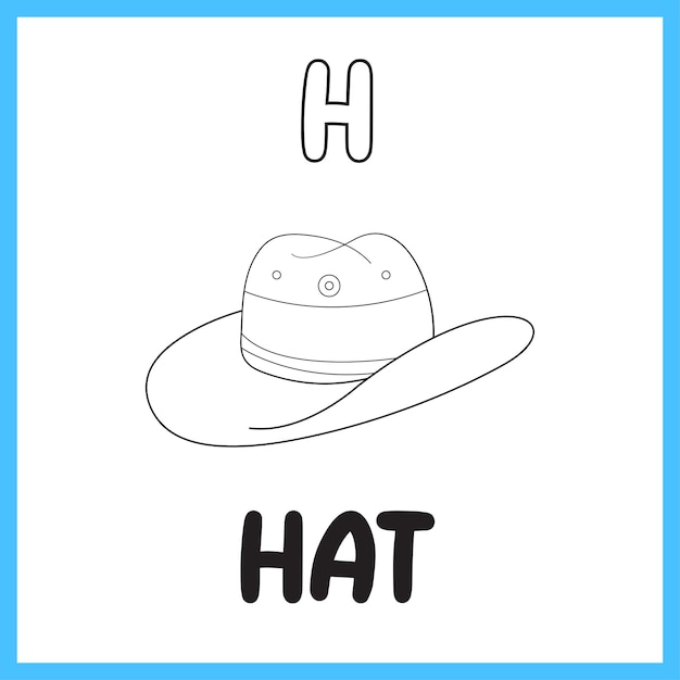 Premium vector alphabet h for hat coloring pages for kids worksheet
