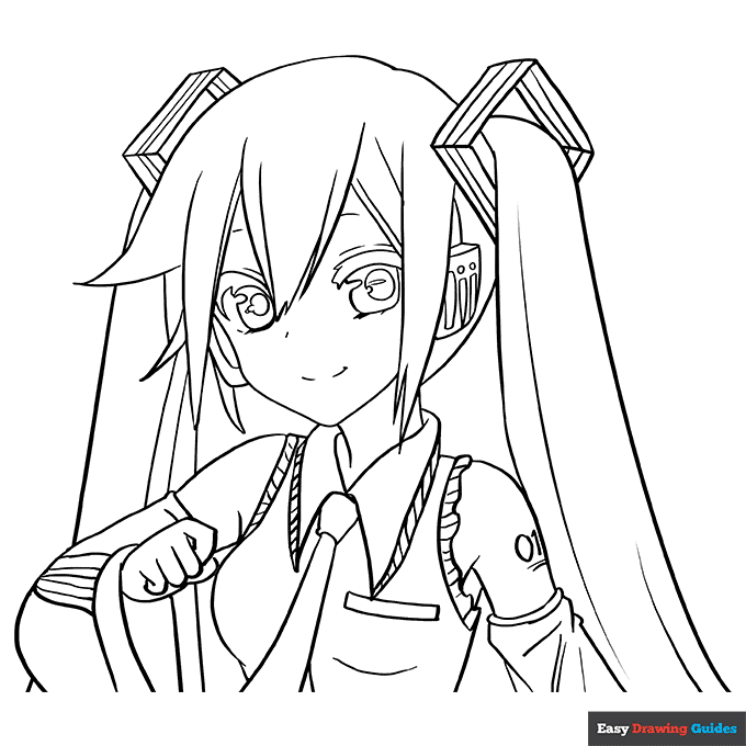 Hatsune miku coloring page easy drawing guides