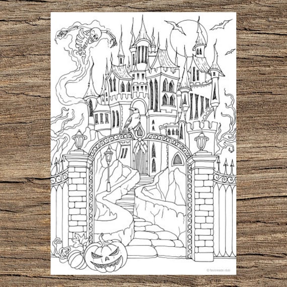 Scary castle printable adult coloring page from favoreads