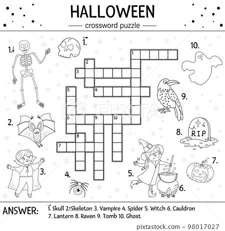 Vector black and white halloween crossword