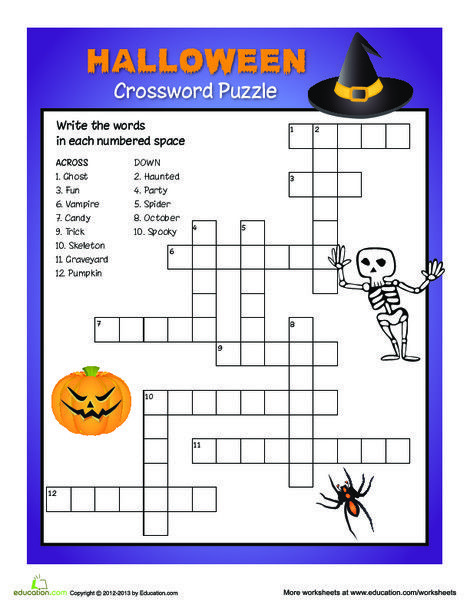 Halloween crossword puzzle worksheet education halloween crossword puzzles halloween worksheets halloween packet