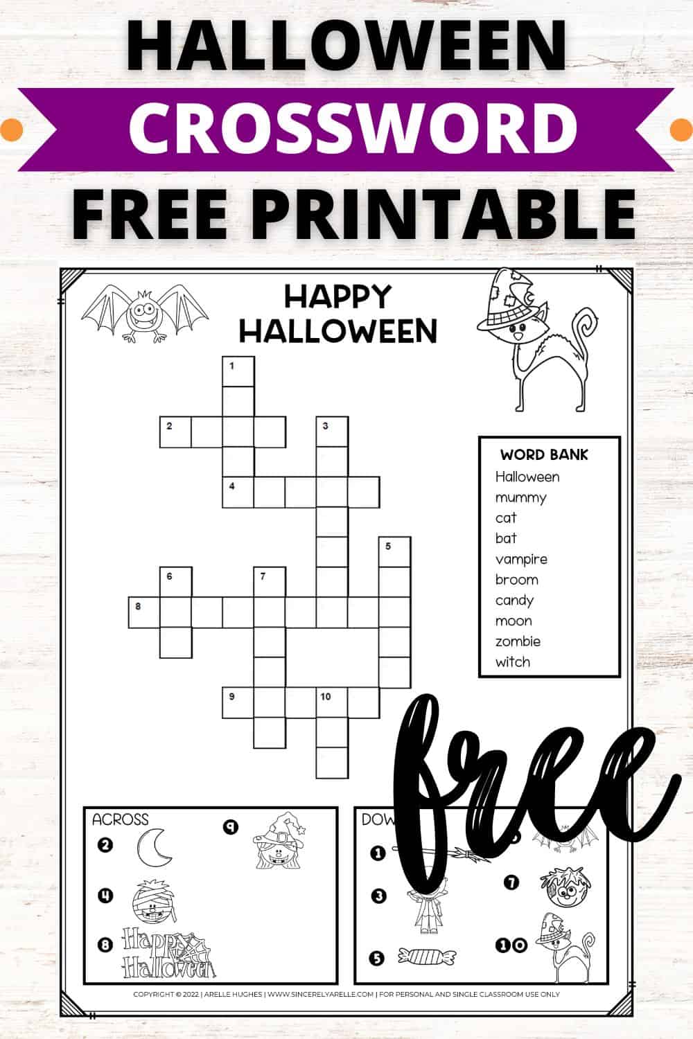 Free printable happy halloween crossword puzzle for kids