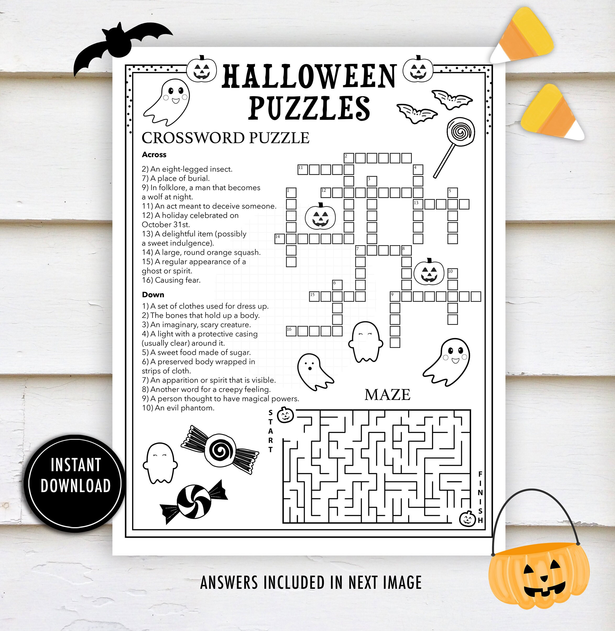 Halloween activity printable crossword puzzle kids halloween activities crossword maze coloring class school instant download