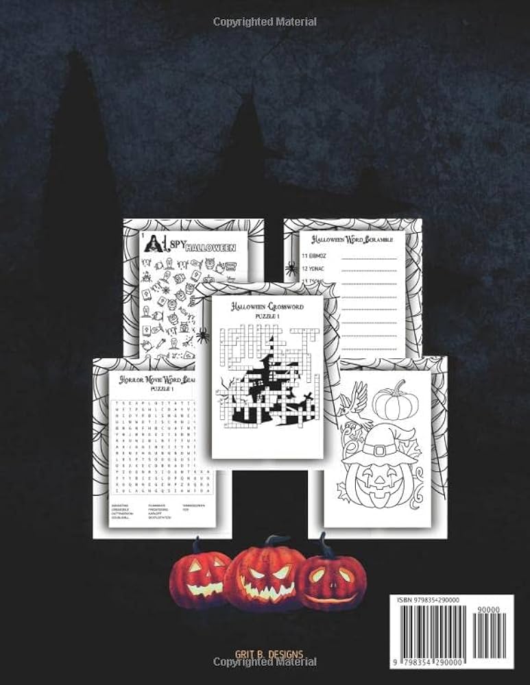 The fabboolous halloween fun puzzle activity book crossword for seniors large print halloween word search for adults and teens easy word jumble i spy picture riddles and coloring pages designs