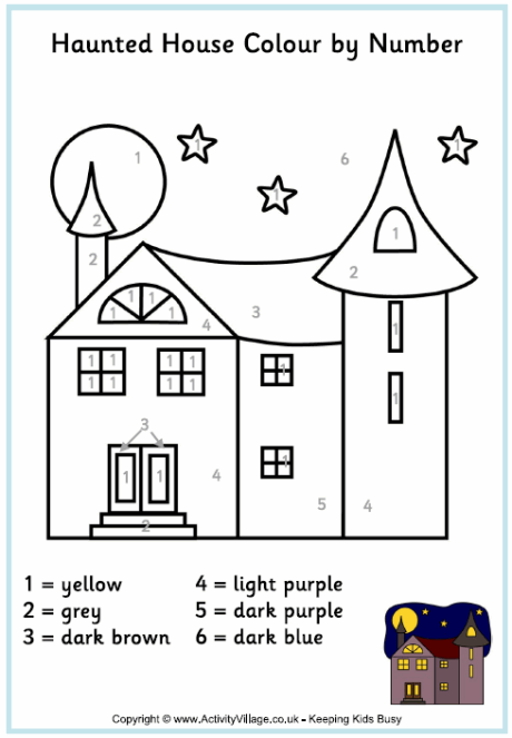 Haunted house colour by number halloween color by number halloween coloring pag colouring pag